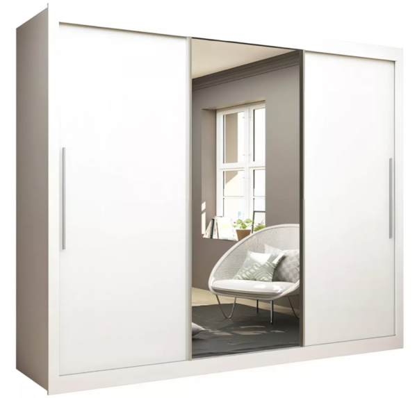 Guarda Roupa Casal 3 Portas Com Espelho Gelius Royale Branco