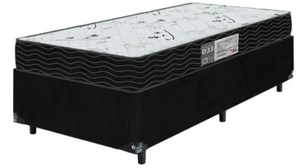 Cama Box Solteiro + Colchão D33 One Face - Suede Preto