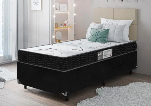 Cama Box Solteiro + Colchão D33 One Face - Suede Preto - Image 3