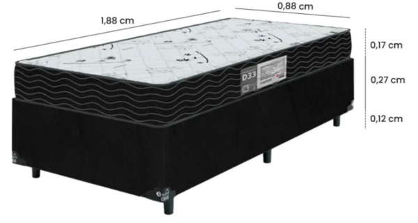 Cama Box Solteiro + Colchão D33 One Face - Suede Preto - Image 2
