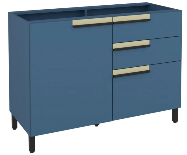 Balcão 120cm 1 Porta 2 Gavetas 1 Porta Temperos Cozinha Flórida Azul Órion