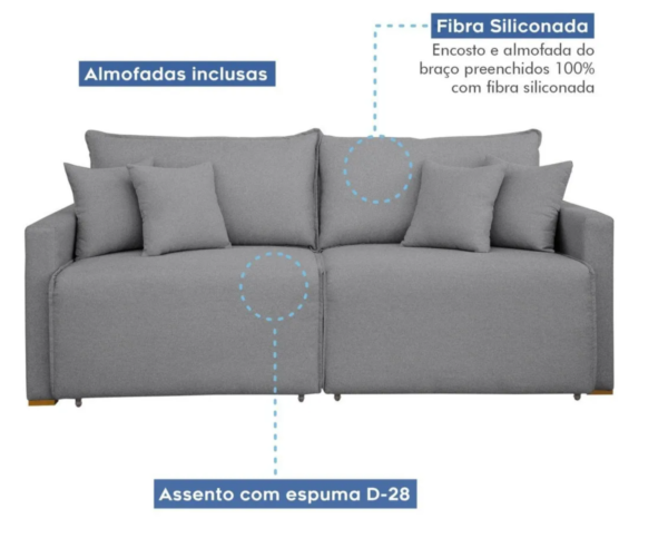 Sofá Cama Retrátil E Reclinável 200cm Júlia - Cinza - Image 5