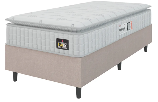Cama Box Colchão Solteiro Espuma D33 Vangogh Pillow Top 88x188x67cm Branco e Bege Hellen