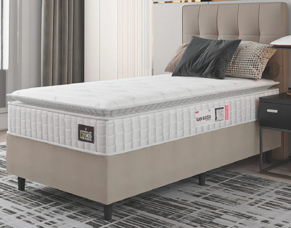 Cama Box Colchão Solteiro Espuma D33 Vangogh Pillow Top 88x188x67cm Branco e Bege Hellen - Image 3