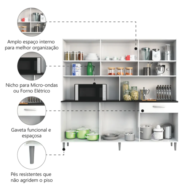 Armário De Cozinha Completa Compacta Clara Branco Poliman Móveis - Image 2
