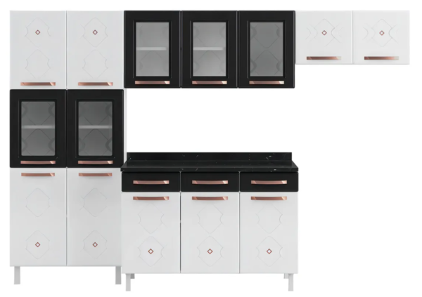 Cozinha Completa 14 Portas 2 Gavetas 5 Vidros Mirage New Preto/branco