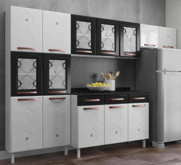 Cozinha Completa 14 Portas 2 Gavetas 5 Vidros Mirage New Preto/branco - Image 3