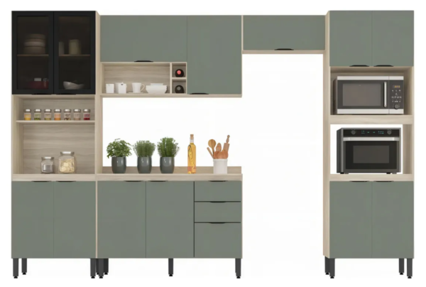 Cozinha Completa 5 Peças 14 Portas 2 Gavetas Firenze Demóbile Avena Touch/Menta