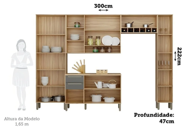 Cozinha Completa Modulada 5 Peças com Tampo e Vidro Reflecta 100% MDF Itália Espresso Móveis Amêndoa/Chumbo - Image 3