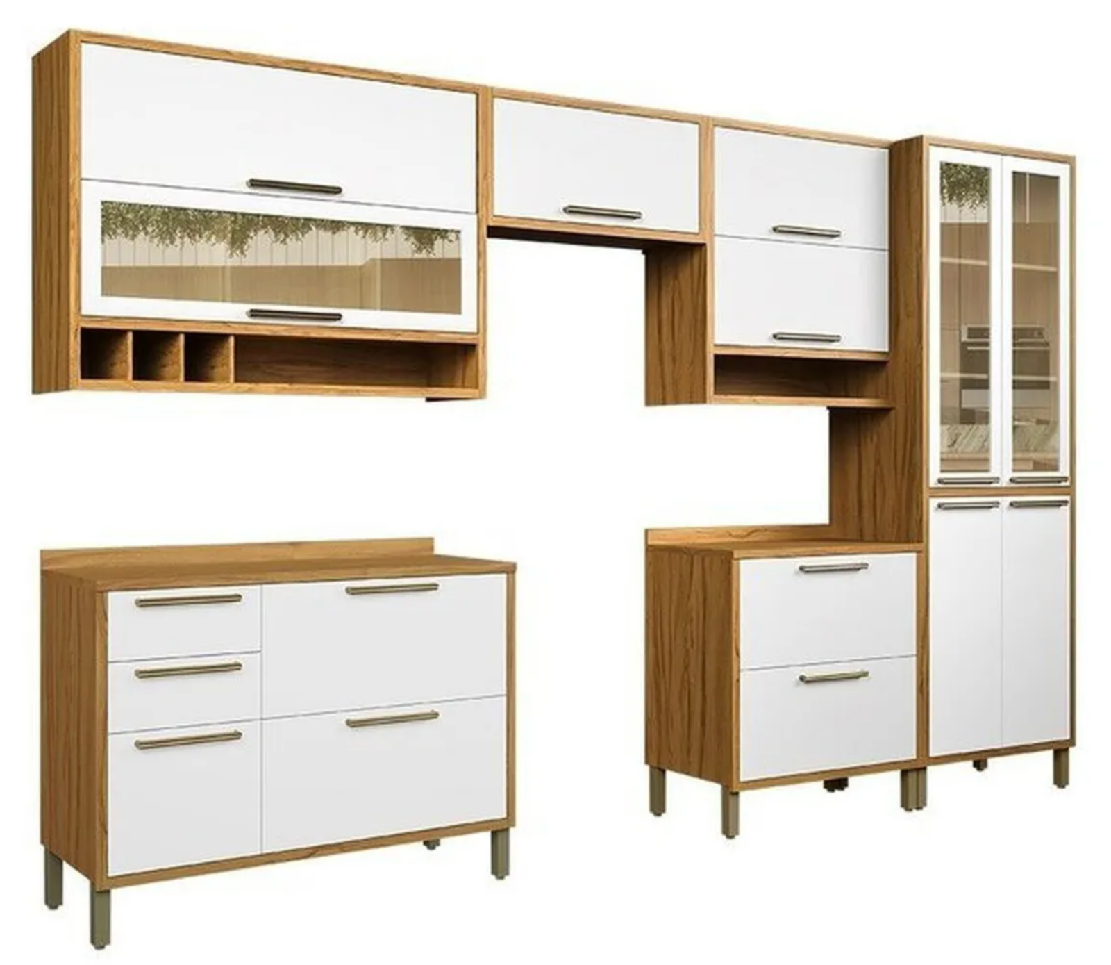 Cozinha Modulada Completa 6 Peças 12 Portas E Vidro Reflecta - Mdf