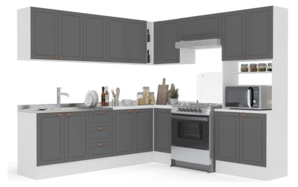 Cozinha Completa 9 Peças Com Rodapé Pérola Yescasa Cinza/Branco