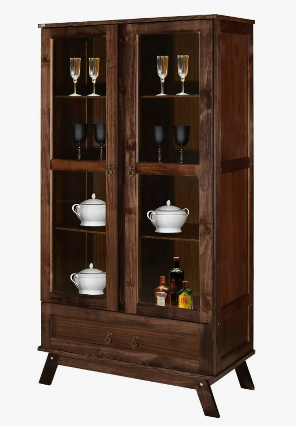 Cristaleira Roma Pinus Com Hdf Porta De Vidro Retrô