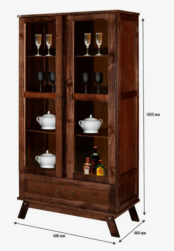 Cristaleira Roma Pinus Com Hdf Porta De Vidro Retrô - Image 3