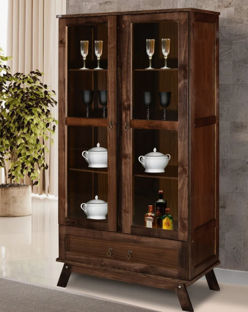 Cristaleira Roma Pinus Com Hdf Porta De Vidro Retrô - Image 2