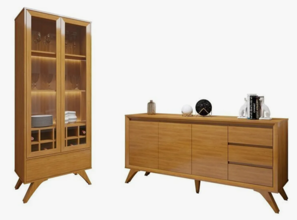 Conjunto Sala De Jantar 100% Mdf Com Buffet E Cristaleira