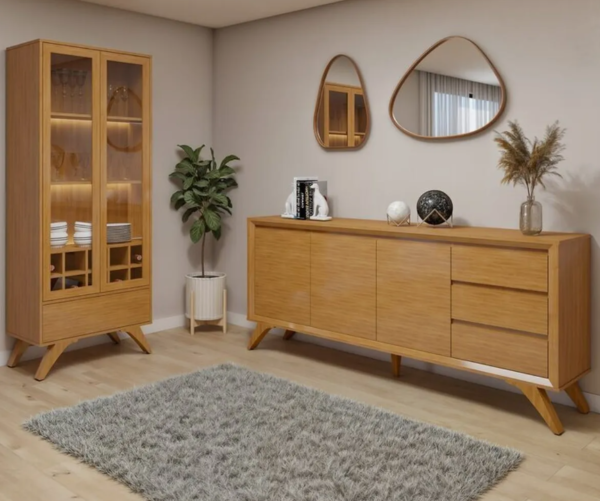 Conjunto Sala De Jantar 100% Mdf Com Buffet E Cristaleira - Image 2