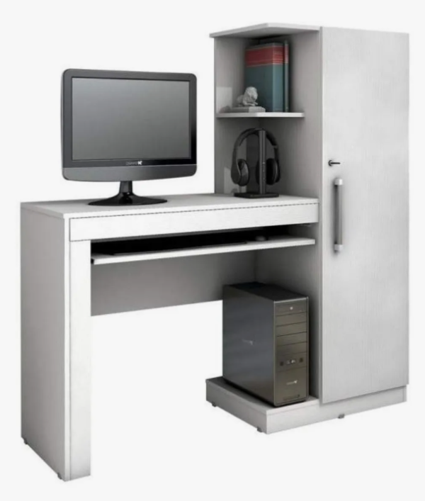 Escrivaninha Valdemóveis Mesa com armário 1 porta mdf de 130cm x 136cm x 44cm branco Fosco