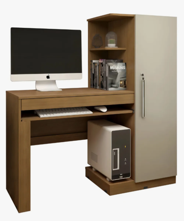 Escrivaninha Valdemóveis Mesa Para Computador Com Armário 1 Porta Mdf De 130cm X 136cm X 44cm Cinamomo/off-white