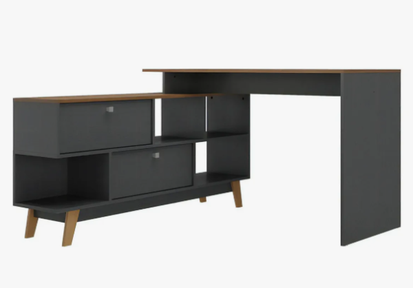 Mesa Escrivaninha Em L 120x136cm Retrô 2 Portas Pés - Image 2