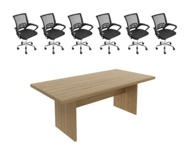 Kit 7 Peças Com Uma Mesa De Reunião E 6 Cadeiras