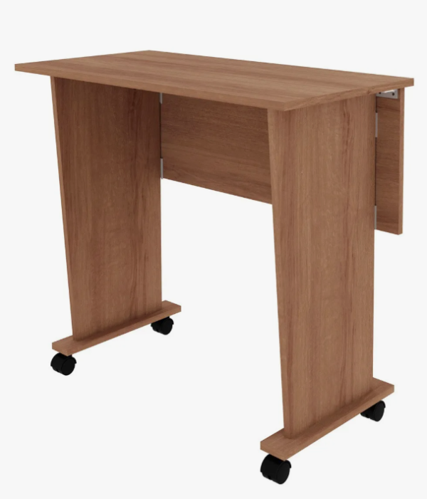 Mesa Escrivaninha Para Escritório Dobrável Com Rodizio Amêndoa ME4117 Tecnomobili