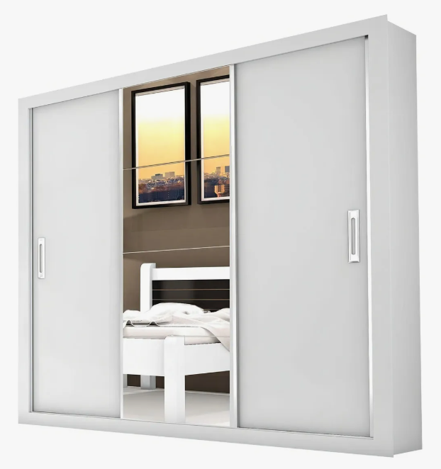 Guarda Roupa Casal Com Espelho 3 Portas De Correr Lara Ci Branco