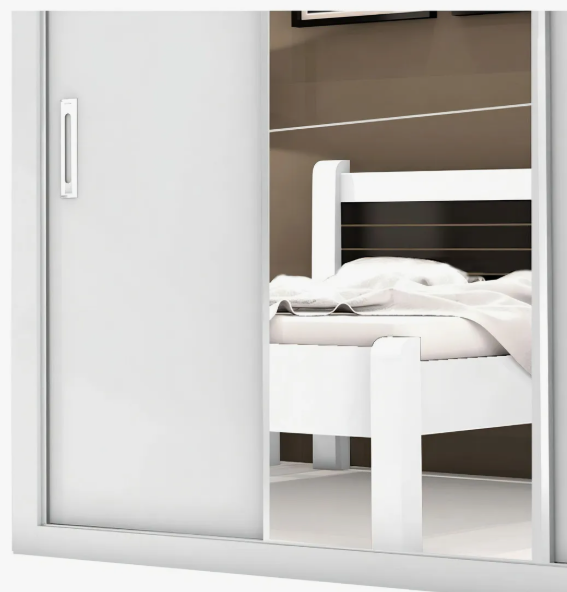 Guarda Roupa Casal Com Espelho 3 Portas De Correr Lara Ci Branco - Image 3