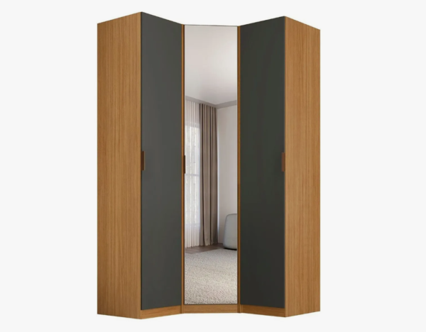 Módulo Guarda Roupa De Canto Obliquo Espelho 3 Portas Mdf Freijó/Titânio
