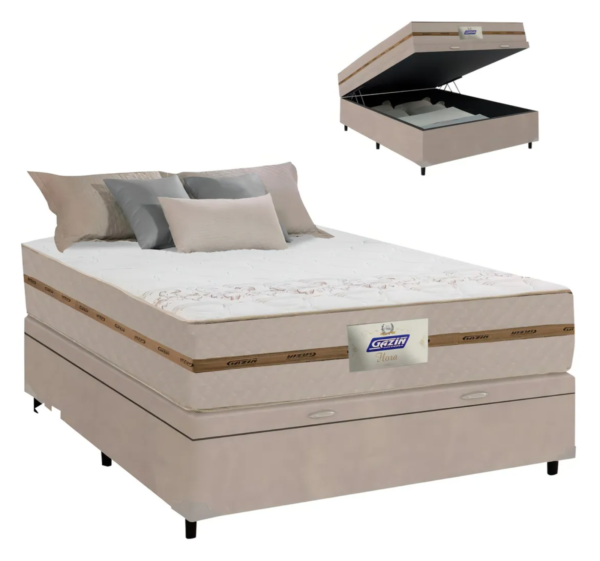 Cama Box Baú Casal Colchão Gazin Molas Flora Bege 138x188x61cm