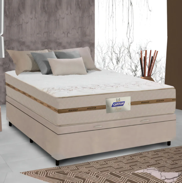 Cama Box Baú Casal Colchão Gazin Molas Flora Bege 138x188x61cm - Image 6
