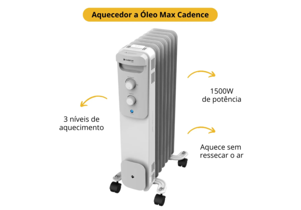 Aquecedor Elétrico Portátil Cinza 1500w A Óleo Silencioso - Image 4