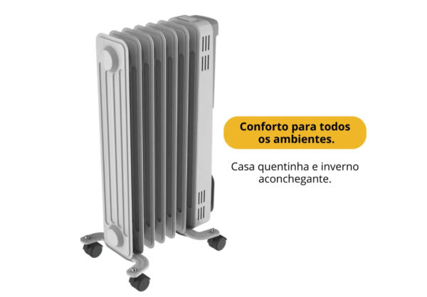 Aquecedor Elétrico Portátil Cinza 1500w A Óleo Silencioso - Image 3