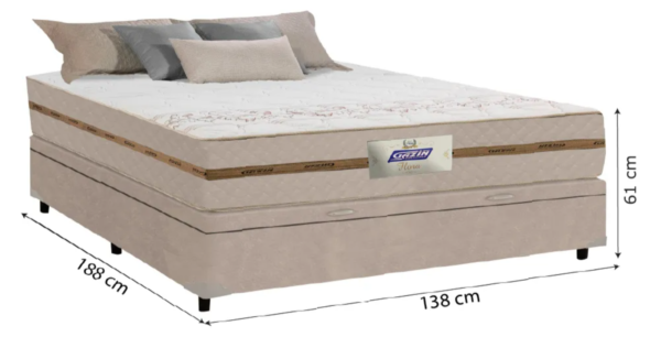 Cama Box Baú Casal Colchão Gazin Molas Flora Bege 138x188x61cm - Image 4