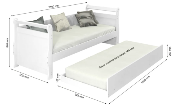 Bicama Sofá Babá Solteiro Bibox Framar MDF Branco Bella - Image 3
