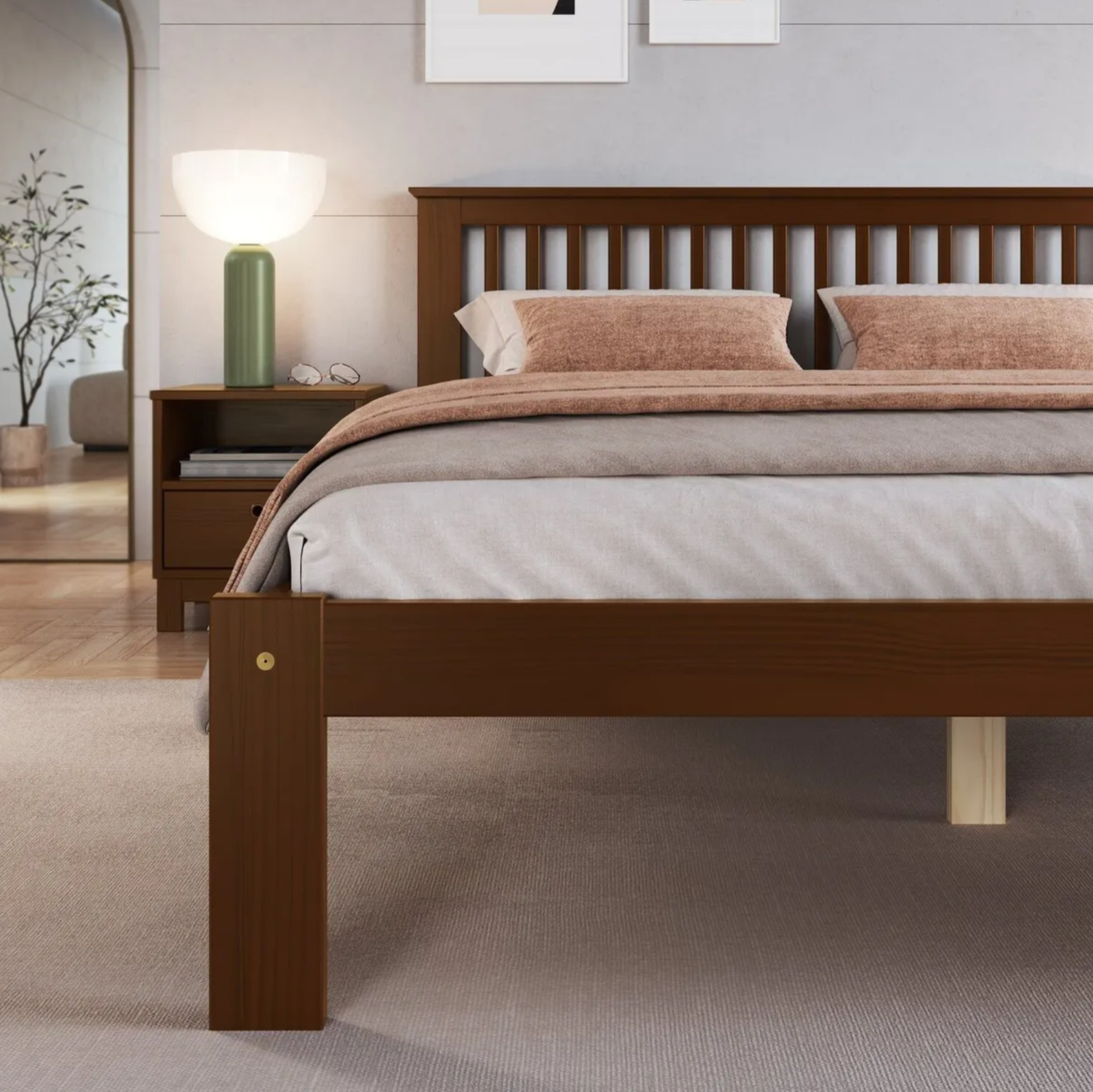 Cama de Casal Júlia de Madeira Maciça com Lastro Walnut - Image 3