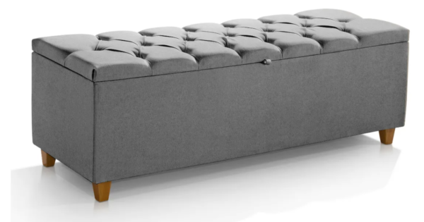 Recamier Baú Linho Estofado Padrão Guarda Enxoval Casal