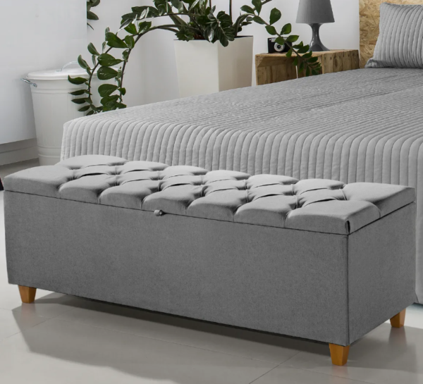 Recamier Baú Linho Estofado Padrão Guarda Enxoval Casal - Image 3