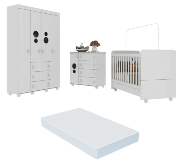 Quarto Completo Infantil com Colchão Incluso Pimpolho Multimóveis Branco