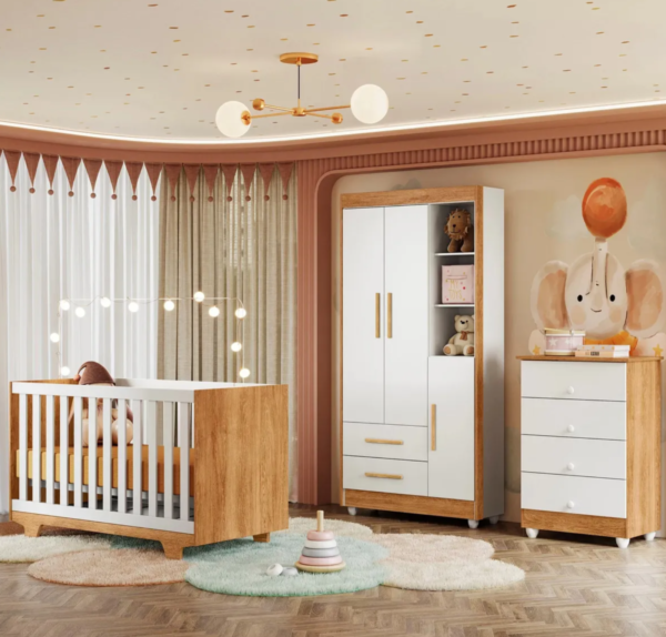 Quarto de Bebê Completo com Berço, Cômoda e Guarda-Roupa em MDF - Image 2