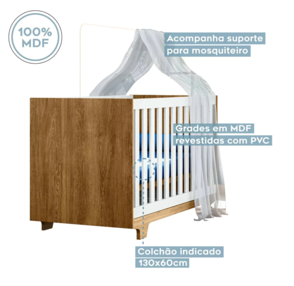Quarto de Bebê Completo com Berço, Cômoda e Guarda-Roupa em MDF - Image 4