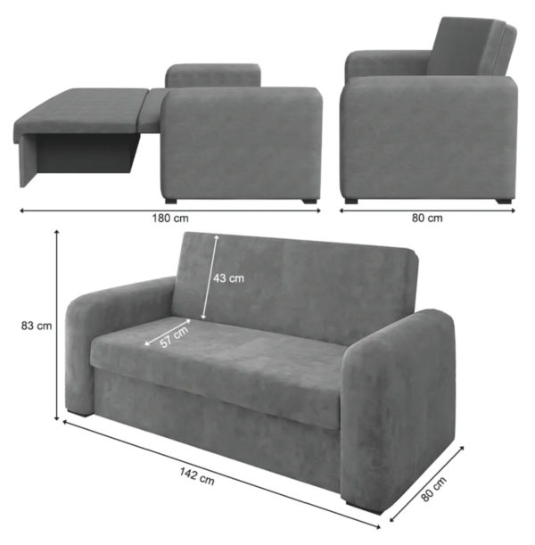 Sofá Cama Versátil 2 Lugares Veludo Selmer Cinza - Image 4
