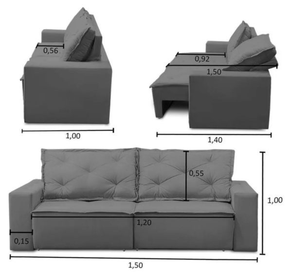 Sofá Retrátil E Reclinável Com Molas 1,50m Ana Suede Cinza - Image 8