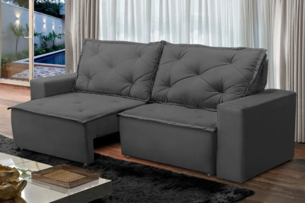 Sofá Retrátil E Reclinável Com Molas 1,50m Ana Suede Cinza - Image 3