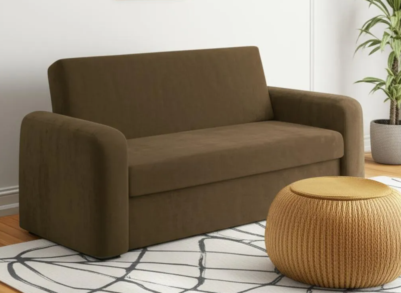 Sofá Cama Versátil 2 Lugares Veludo Selmer Marrom - Image 2