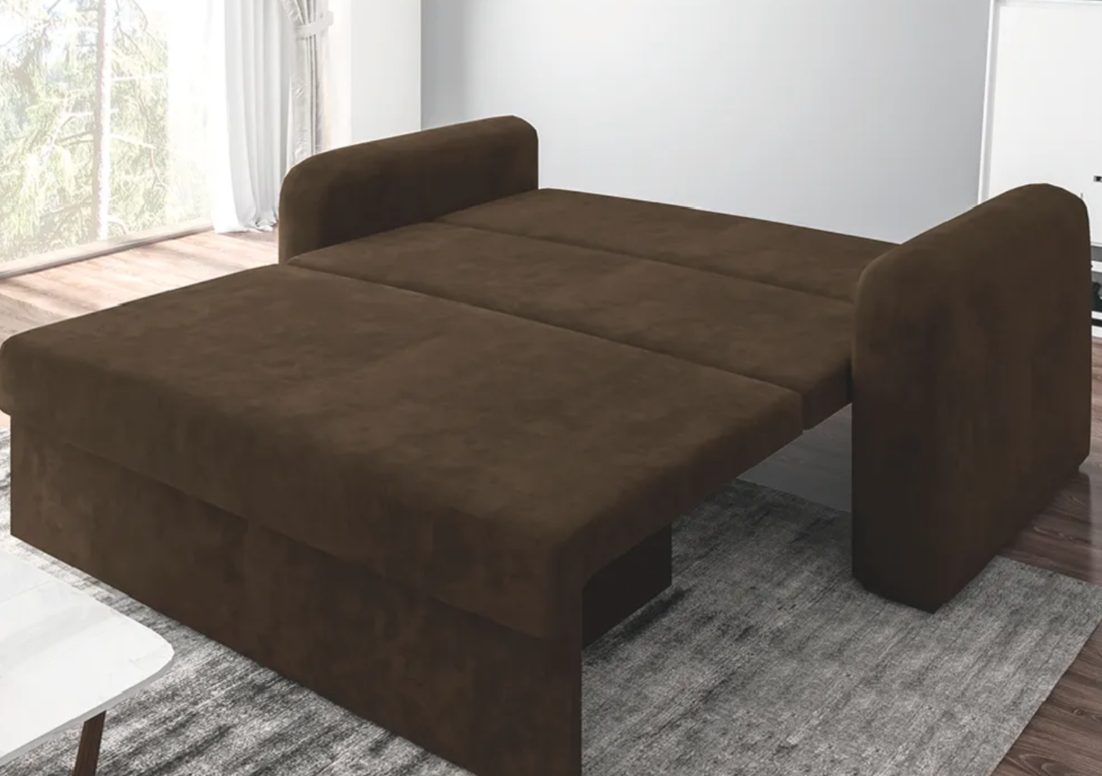 Sofá Cama Versátil 2 Lugares Veludo Selmer Marrom - Image 3