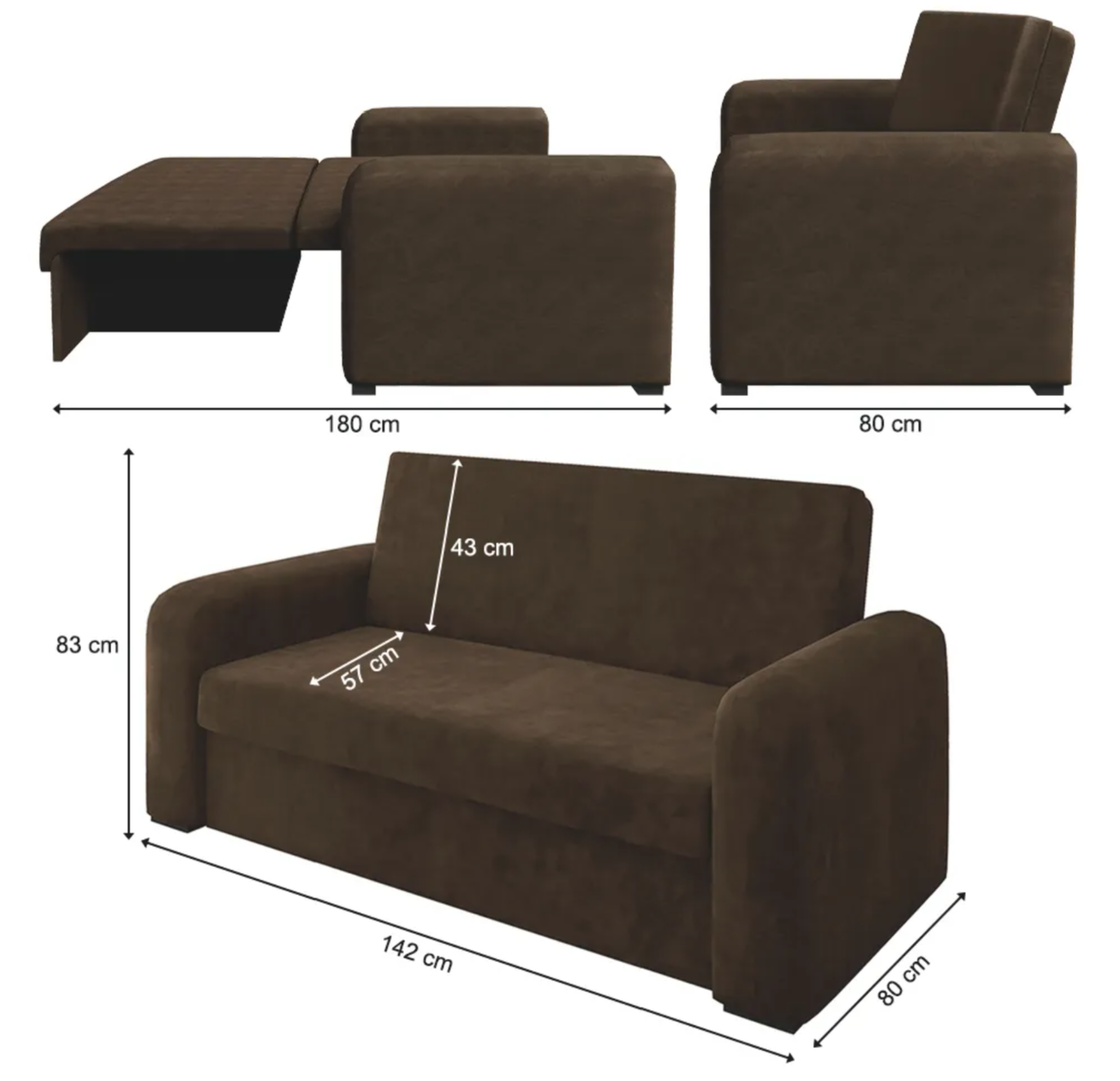 Sofá Cama Versátil 2 Lugares Veludo Selmer Marrom - Image 4