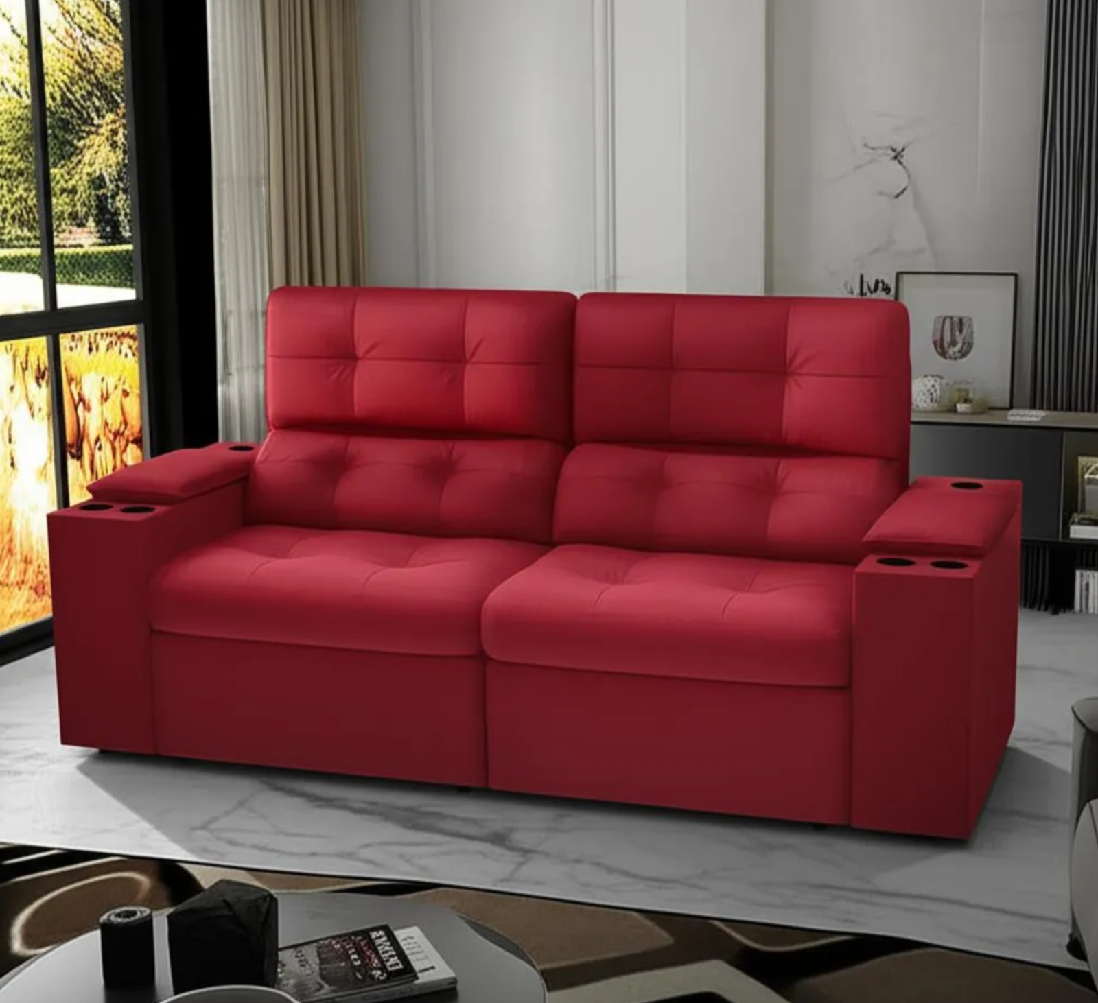 Sofá Com Usb Retrátil E Reclinável Eureka 1,70m Vermelho - Image 4