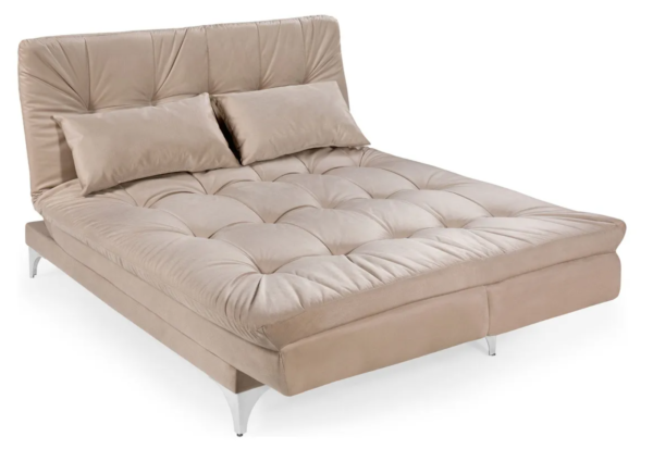 Sofá-cama 3 Lugares Casal Versátil Veludo Liso Areia Império Estofados - Image 4