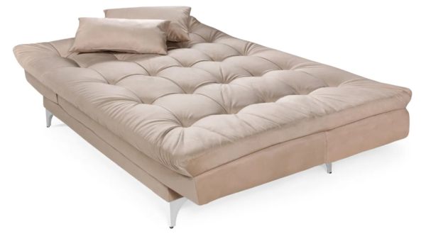 Sofá-cama 3 Lugares Casal Versátil Veludo Liso Areia Império Estofados - Image 3