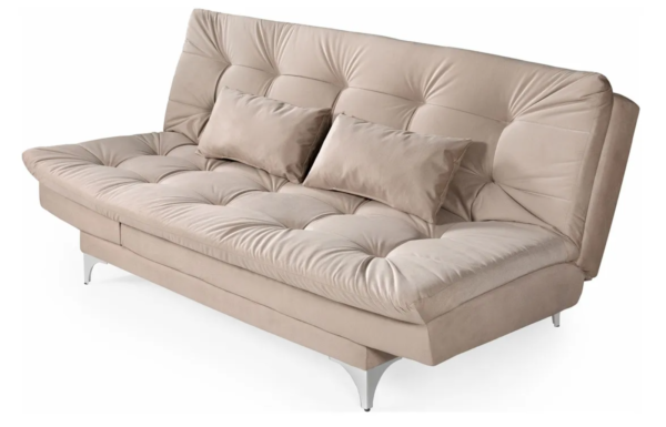 Sofá-cama 3 Lugares Casal Versátil Veludo Liso Areia Império Estofados - Image 2